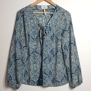 Laundry by Shelli Segal Blue Boho Laceup Top M‎